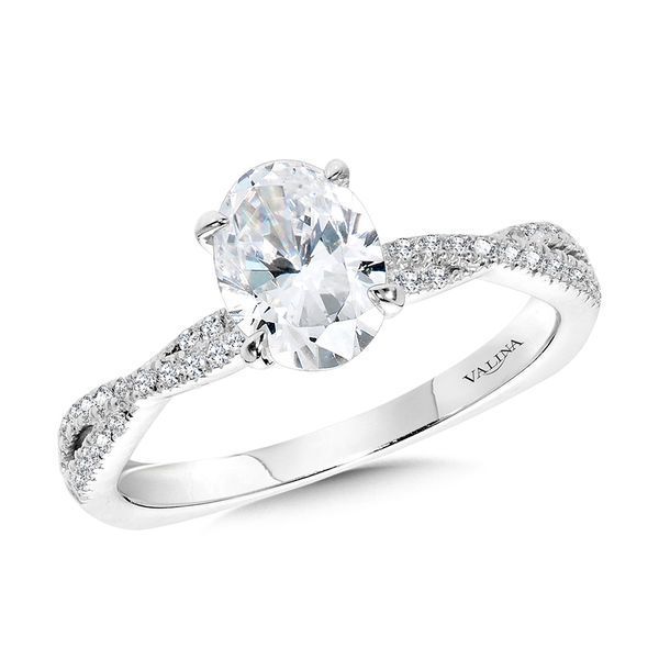 Oval-Cut Diamond Criss-Cross Engagement Ring w/ Chevron Collar Cottage Hill Diamonds Elmhurst, IL