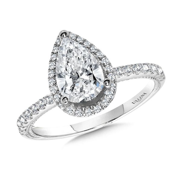 Straight Pear-Cut Diamond Halo Engagement Ring Gold Mine Jewelers Jackson, CA