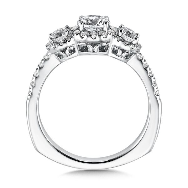 3-Stone Halo Diamond Engagement Ring Image 2 George & Company Diamond Jewelers Dickson City, PA