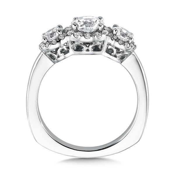 3-Stone Halo Style Engagement Ring Image 3 Mesa Jewelers Grand Junction, CO