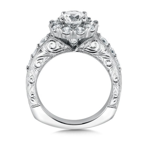 18K White Gold Vintage Style Floral Milgrain Engagement Ring Setting –  Long's Jewelers