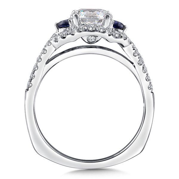 Diamond and Blue Sapphire Halo Engagement Ring Image 2 Biondi Diamond Jewelers Aurora, CO