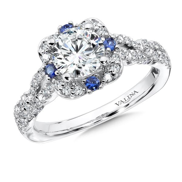 Floral Diamond and Blue Sapphire Halo Engagement Ring Jayson Jewelers Cape Girardeau, MO