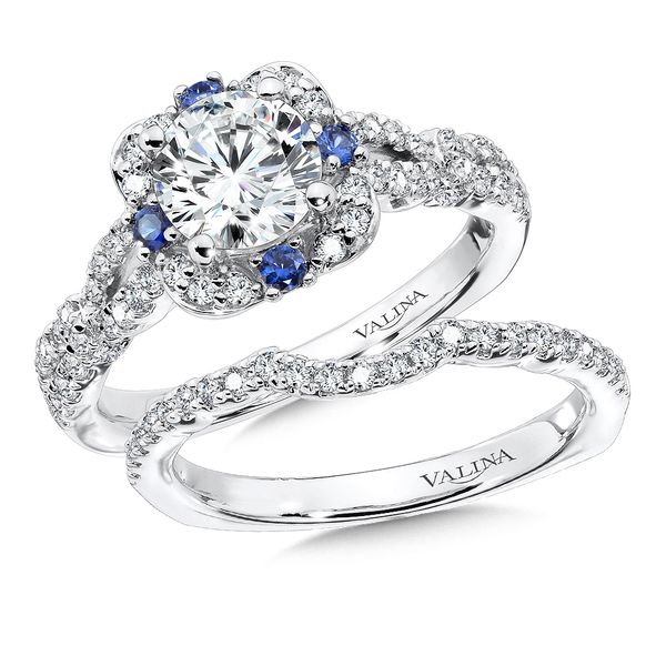 Floral Diamond and Blue Sapphire Halo Engagement Ring Image 4 Jayson Jewelers Cape Girardeau, MO