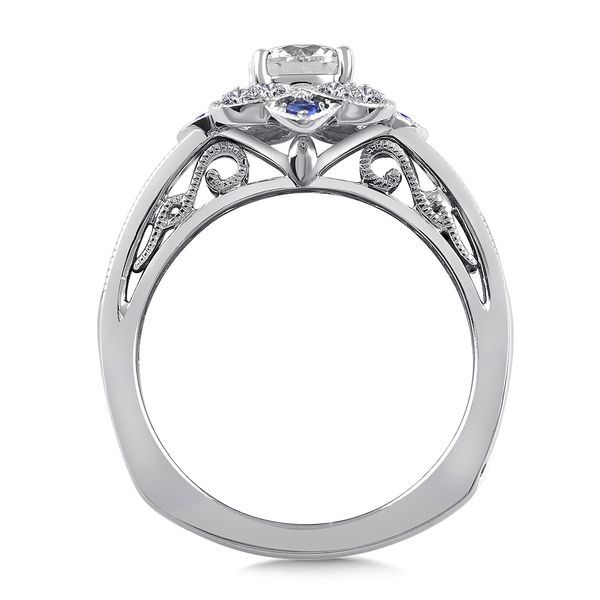 Floral Diamond and Blue Sapphire Halo Engagement Ring Image 3 Conti Jewelers Endwell, NY