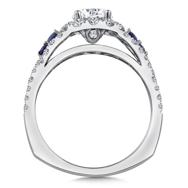 Diamond and Blue Sapphire Halo Engagement Ring Image 3 Midtown Diamonds Reno, NV