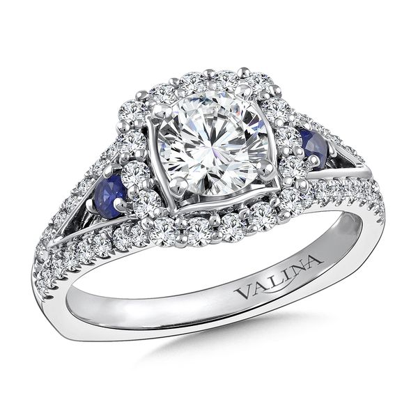 Diamond and Blue Sapphire Halo Engagement Ring Jayson Jewelers Cape Girardeau, MO