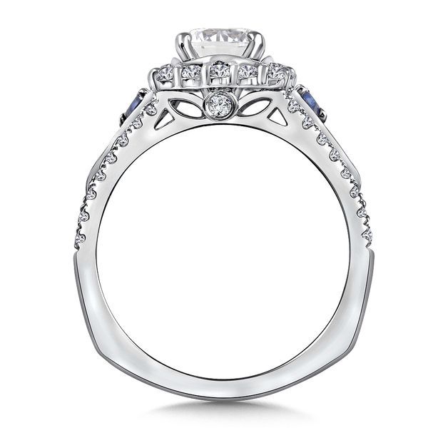 Diamond and Blue Sapphire Halo Engagement Ring Image 3 Conti Jewelers Endwell, NY