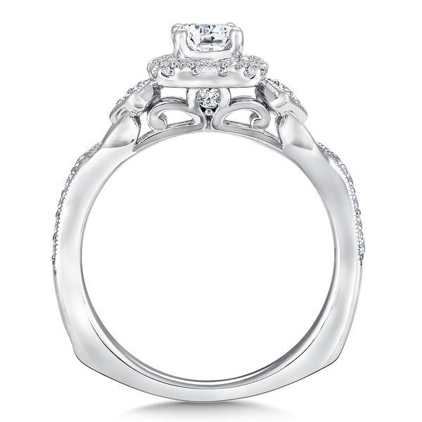 3-Stone Halo Style Diamond Engagement Ring Image 3 Mesa Jewelers Grand Junction, CO