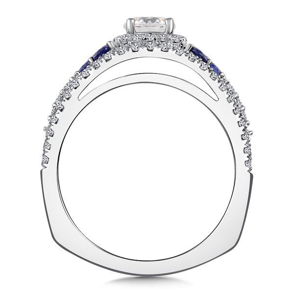 Diamond and Blue Sapphire Halo Engagement Ring Image 3 Glatz Jewelry Aliquippa, PA