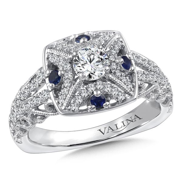 Vintage Diamond and Blue Sapphire Halo Engagement Ring Glatz Jewelry Aliquippa, PA
