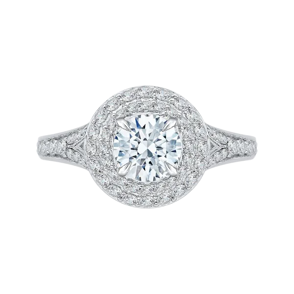 Split Shank Round Diamond Double Halo Engagement Ring in 14K