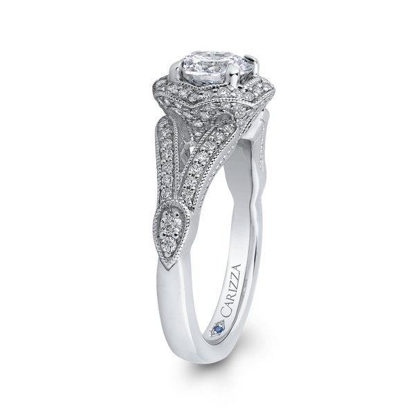 Split Shank Round Diamond Floral Halo Engagement Ring in 14K White Gold (Semi-Mount) Image 3 Dondero's Jewelry Vineland, NJ