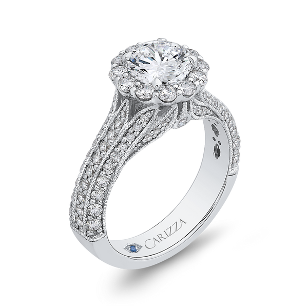 Split Shank Round Diamond Halo Engagement Ring in 14K White Gold (Semi-Mount) Image 2 Dondero's Jewelry Vineland, NJ