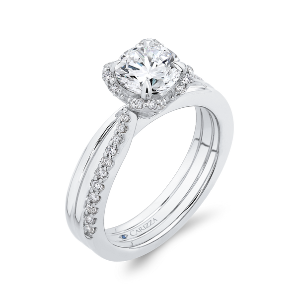 Round Diamond Floral Engagement Ring in 14K White Gold (Semi-Mount) Image 2 Vandenbergs Fine Jewellery Winnipeg, MB