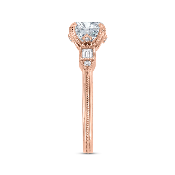 Round and Baguette Cut Diamond Engagement Ring in 14K Rose Gold (Semi-Mount) Image 3 Dondero's Jewelry Vineland, NJ