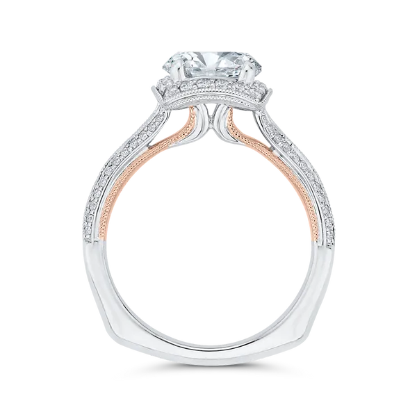 Euro Shank Diamond Halo Engagement Ring in 14K Two Tone Gold
