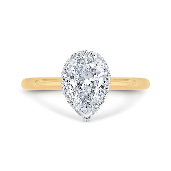 Pear Cut Diamond Halo Engagement Ring in 14K Two Tone Gold