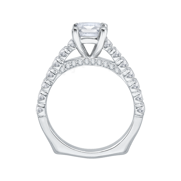 Emerald Cut Euro Shank Diamond Cathedral Style Engagement Ri