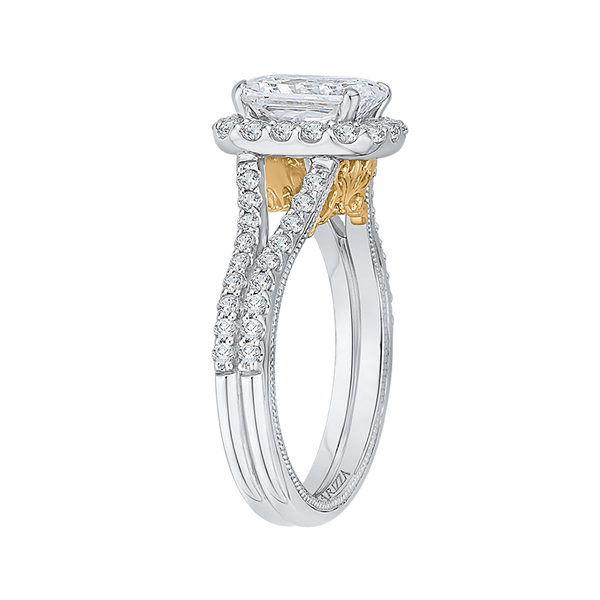 Split Shank Emerald Cut Diamond Halo Vintage Engagement Ring in 14K Two Tone Gold (Semi-Mount) Image 3 Vandenbergs Fine Jewellery Winnipeg, MB