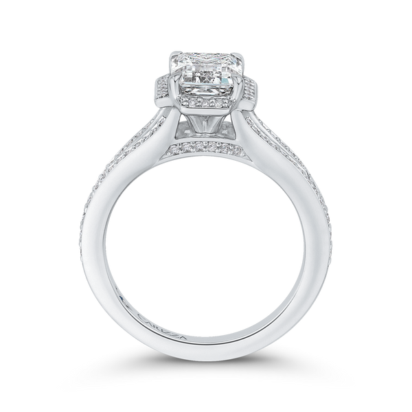 Split Shank Cathedral Diamond Engagement Ring with Sidestones