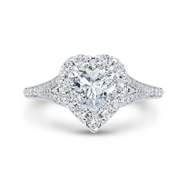 14K White Gold Heart Cut Diamond Engagement Ring (Semi-Mount