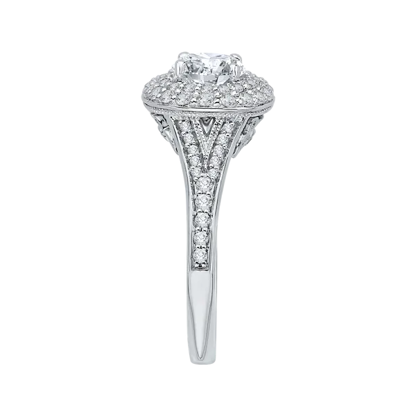 Split Shank Oval Cut Diamond Double Halo Engagement Ring in