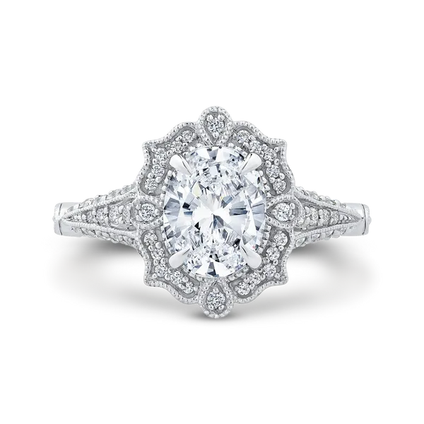 Oval Cut Diamond Halo Vintage Engagement Ring in 14K White G