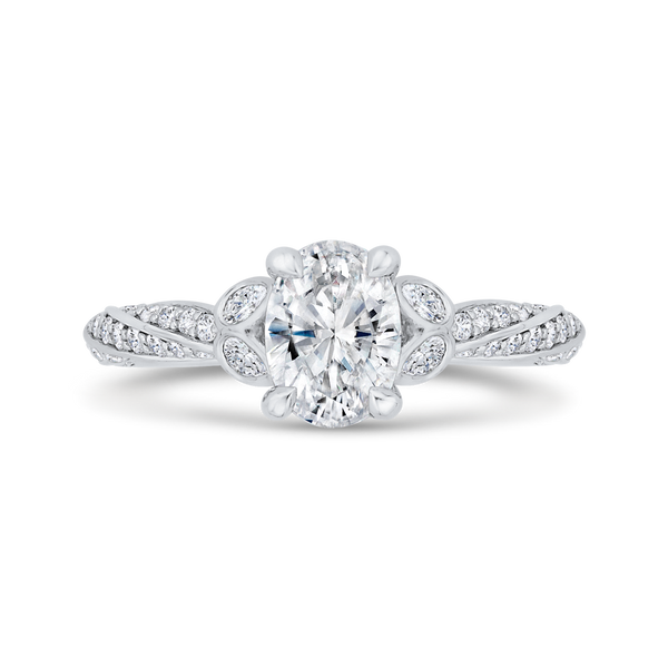 14K White Gold Split Shank Halo Diamond Engagement Ring - 1/2 ctw - V  Jewelers