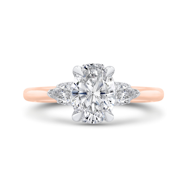 14K Two Tone Gold Three Stone Round Diamond Engagement Ring