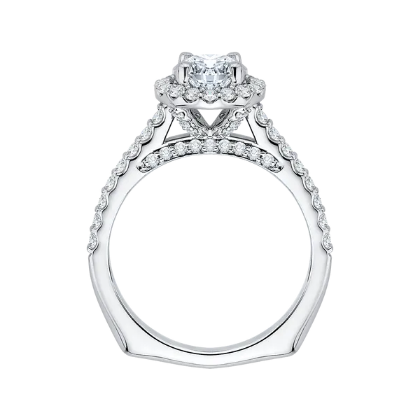 Princess Cut Diamond Halo Engagement Ring with Band in 14K W