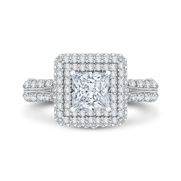 3/4cttw Princess Cut Diamond Engagement Ring with Double Diamond Halo – The  Castle Jewelry
