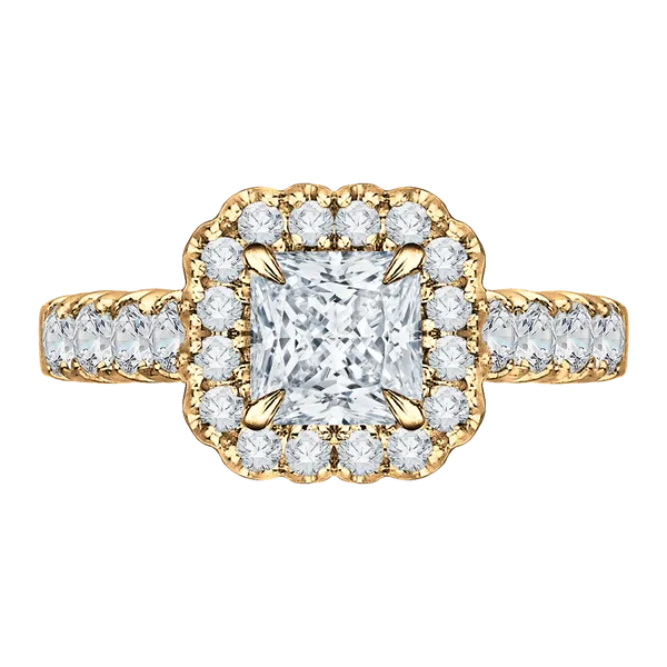 Princess Cut Diamond Halo Engagement Ring with Band in 14K Y