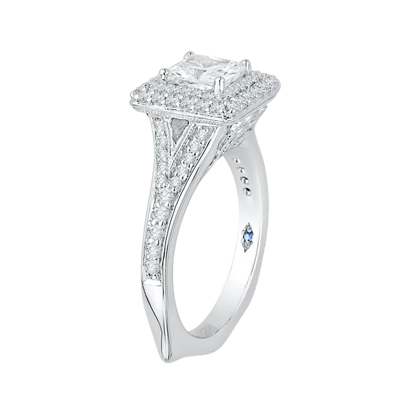 Split Shank Princess Cut Diamond Double Halo Engagement Ring