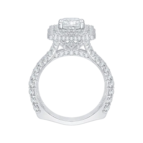 Cushion Cut Split Shank Diamond Double Halo Engagement Ring Cone