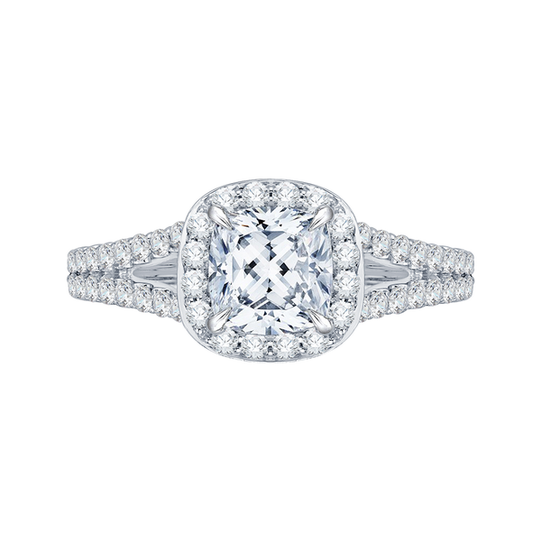 Split Shank Cushion Cut Diamond Halo Engagement Ring in 14K