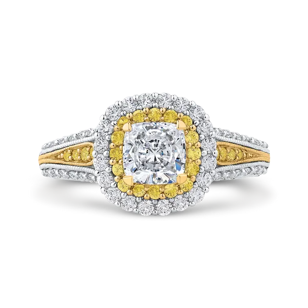 Split Shank Cushion Cut Diamond Double Halo Engagement Ring