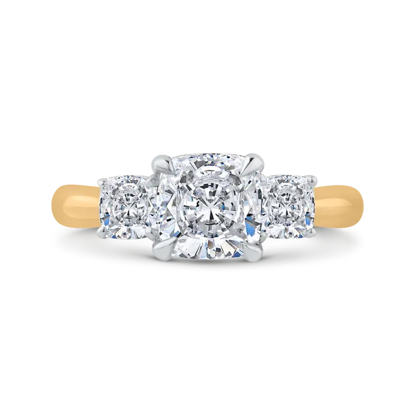 Cushion Cut Diamond Three Stone Plus Engagement Ring with Ro