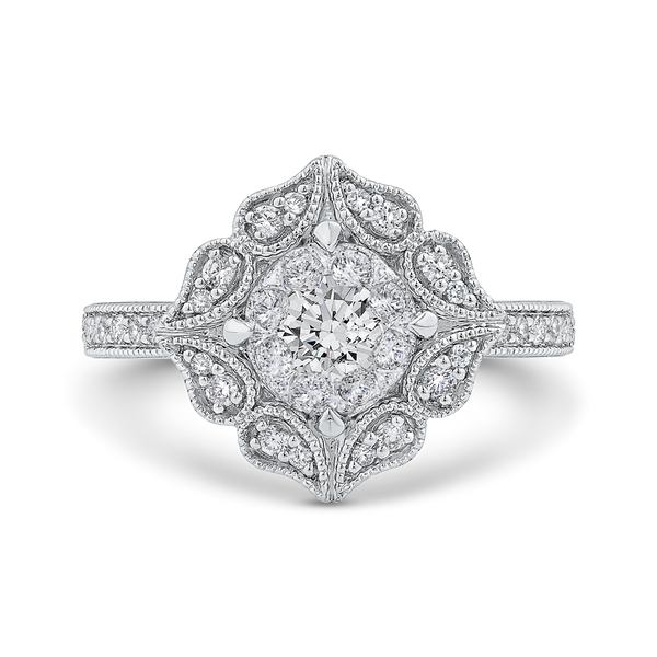 Diamond Flower Shape Engagement Ring in 14K White Gold McChristy Jewelers Columbus, NE