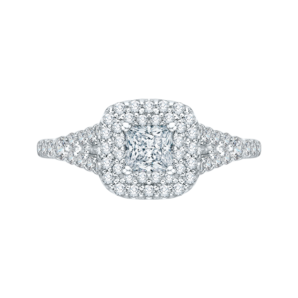 14K White Gold Princess Cut Diamond Double Halo Channel Side Engagemen –  RockHer.com