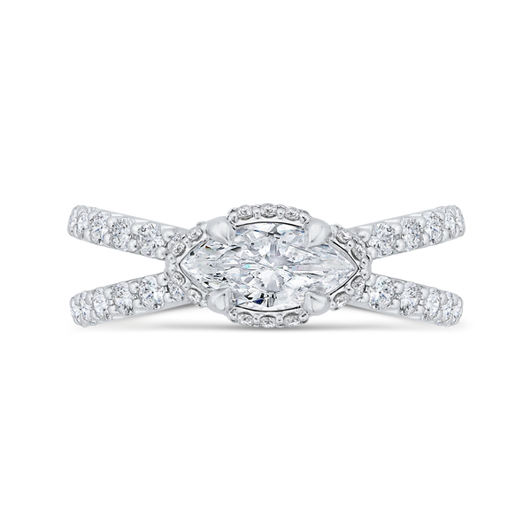 East-West Accented Trellis Marquise cut Engagement Ring