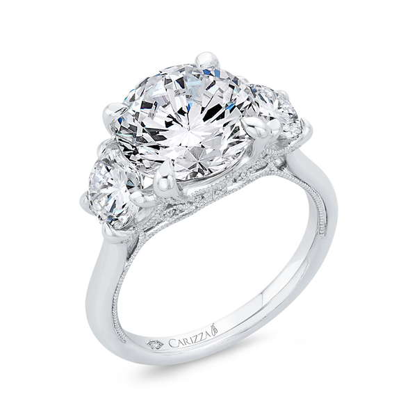 Round Diamond Three-Stone Plus Engagement Ring in 14K White Gold (Semi-Mount) Image 2 The Stone Jewelers Boone, NC