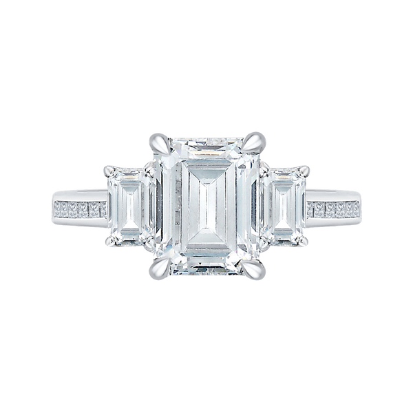 Emerald Cut Diamond Three-Stone Engagement Ring in 18K White