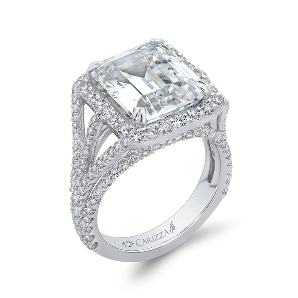 Emerald Cut Diamond Halo Engagement Ring in 18K White Gold (Semi-Mount) Image 2 Dondero's Jewelry Vineland, NJ