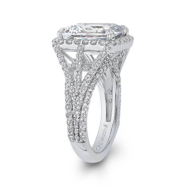 Emerald Cut Diamond Halo Engagement Ring in 18K White Gold (Semi-Mount) Image 3 Dondero's Jewelry Vineland, NJ