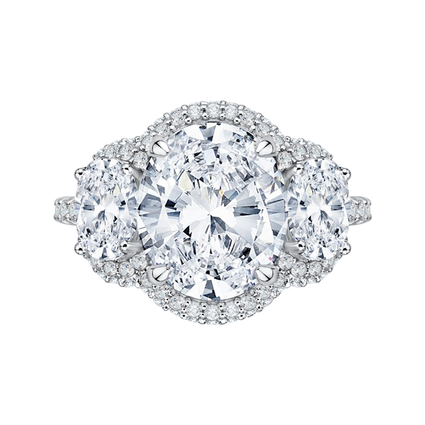 Oval Cut Diamond Three-Stone Halo Engagement Ring in 18K White Gold (Semi-Mount) Dondero's Jewelry Vineland, NJ