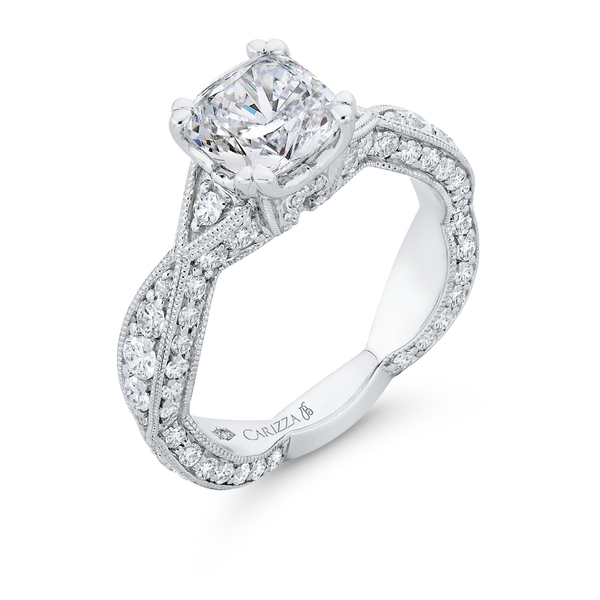 Cushion Cut Diamond Criss-Cross Engagement Ring in 14K White Gold (Semi-Mount) Image 2 Diamond Shop Ada, OK