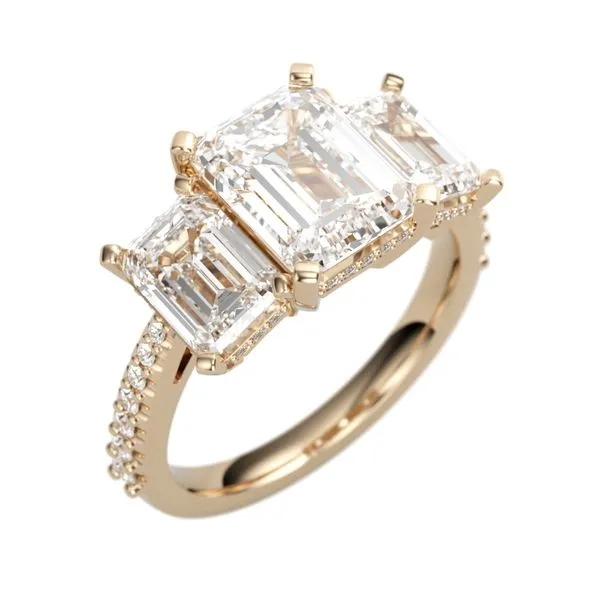 14K Rose Gold Stone Accented Emerald Diamond Semi-Mount Ri