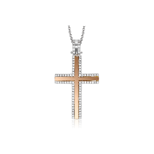 18k White & Rose Gold Diamond Cross Dondero's Jewelry Vineland, NJ