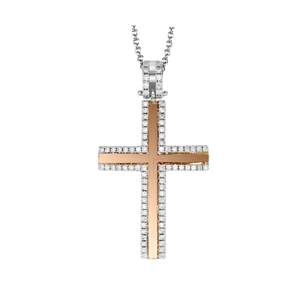 Simon G 18k White & Rose Gold Diamond Cross | Saxons Fine Jewelers Simon G 18k White & Rose Gold Diamond Cross | Saxons Fine Jewelers